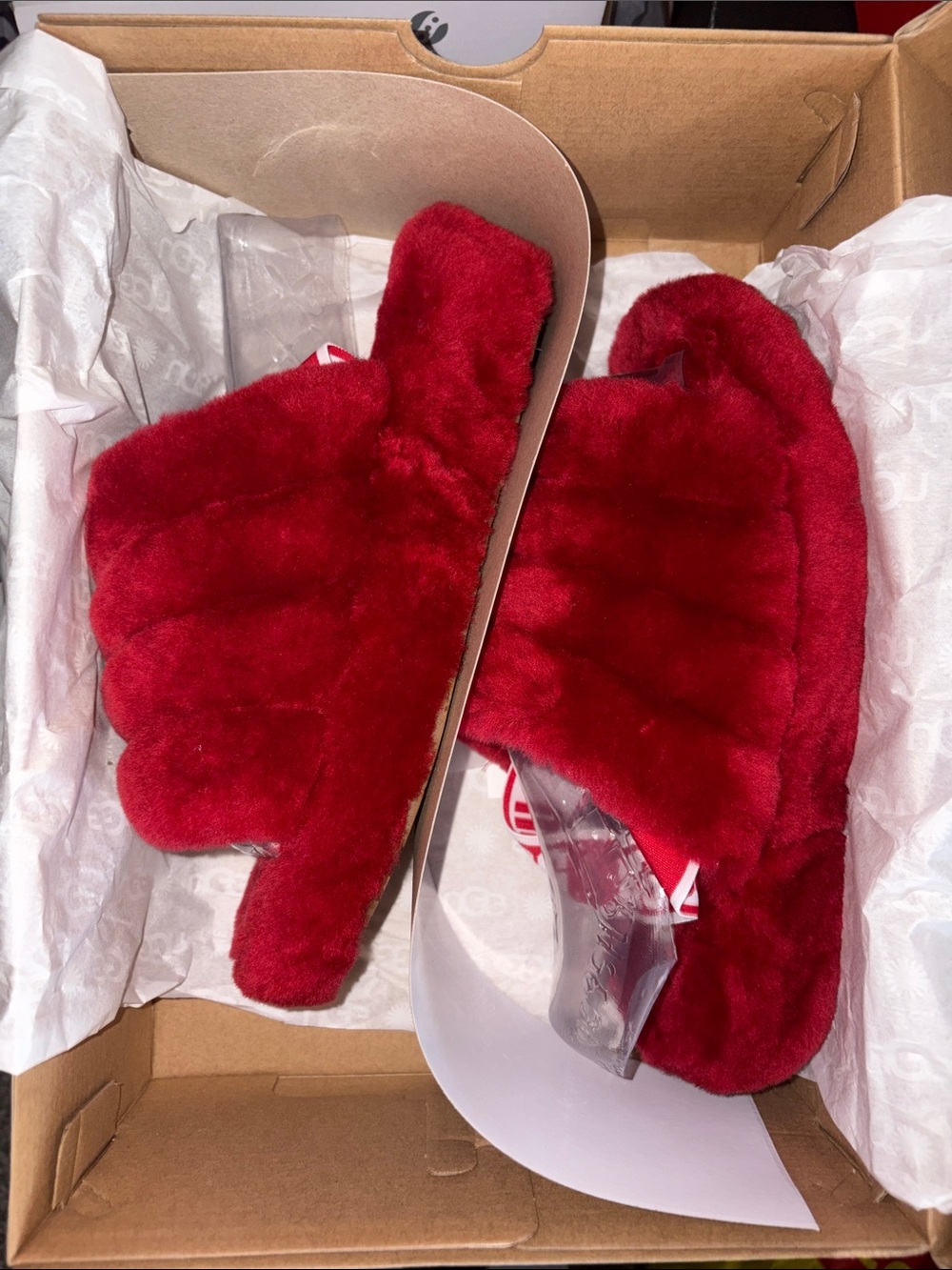 UGG Red Fluff Slide Slippers - Picture 1 of 3